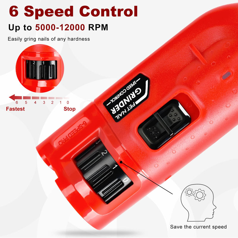 Dog Nail Grinder Kit–Electric Pet Nail Trimmer with LED Light&Replaceable Grinding Wheel,Low-Noise Grooming Tool,6-Speed Adjustable Cordless Rechargeable Design for Large/Small Dogs & Cats - PawsPlanet Australia