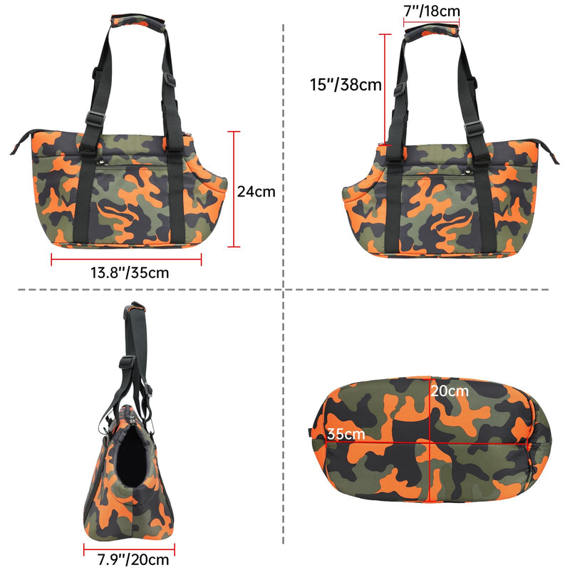 Premium 10mm Padded Dog Purse Carrier for Small Dogs, Pet Tote Bag Shoulder Carrying for Dog/Cat Below 4kg/9lbs -Camouflage Green Camouflage Orange