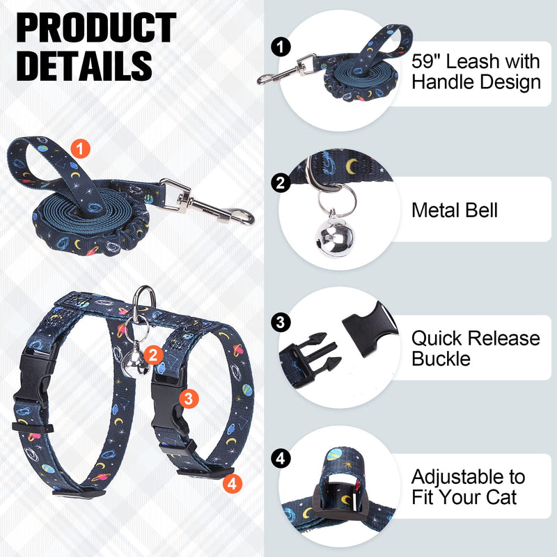 BEAUTYZOO Cat Harness and Leash Set Escape Proof for Walking, Kitten Soft Adjustable Vest Harnesses for Small Medium Large Cats, Easy Control Breathable Plaid Ribbon Nylon for Outdoor Indoor Use Medium(Chest: 14"-22") Black Star&Moon - PawsPlanet Australia