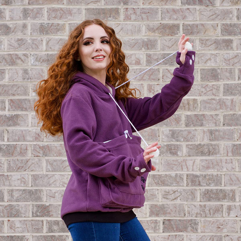 Unisex Big Pouch Hoodie Long Sleeve Pet Cat Dog Holder Carrier Sweatshirt Purple-fleece Small - PawsPlanet Australia