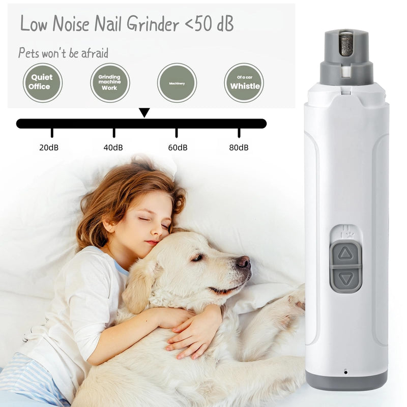 Pet Nail Grinder with LED Light, 2 Speeds & Diamond Bit Grinder - Quiet Electric Dog Nail Trimmer for Small to Large Dogs, Cats, Puppies - USB Rechargeable File for Painless Paw Care at Home gray and black - PawsPlanet Australia