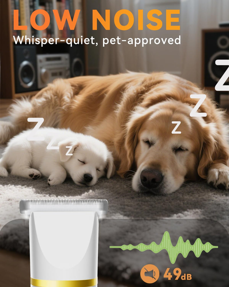 Dog Grooming Kit with Paw Trimmer, All-in-One Low Noise Electric Rechargeable Small Quiet Pet Clippers Foot Dog Hair Shaver with Stainless Steel Scissors and Comb for Dogs at Home White - PawsPlanet Australia