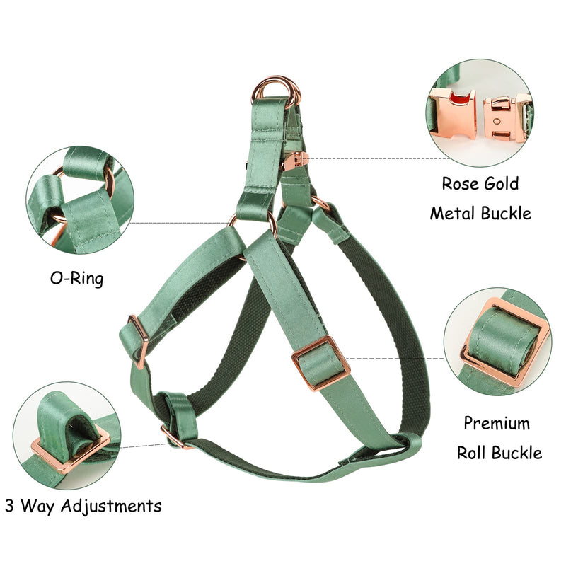Lionet Paws Dog Harness, No-Pull Adjustable Silk Nylon Webbing Pet Harness with Metal Buckle for Small Dogs Easy Walking, Grass Green, S - PawsPlanet Australia