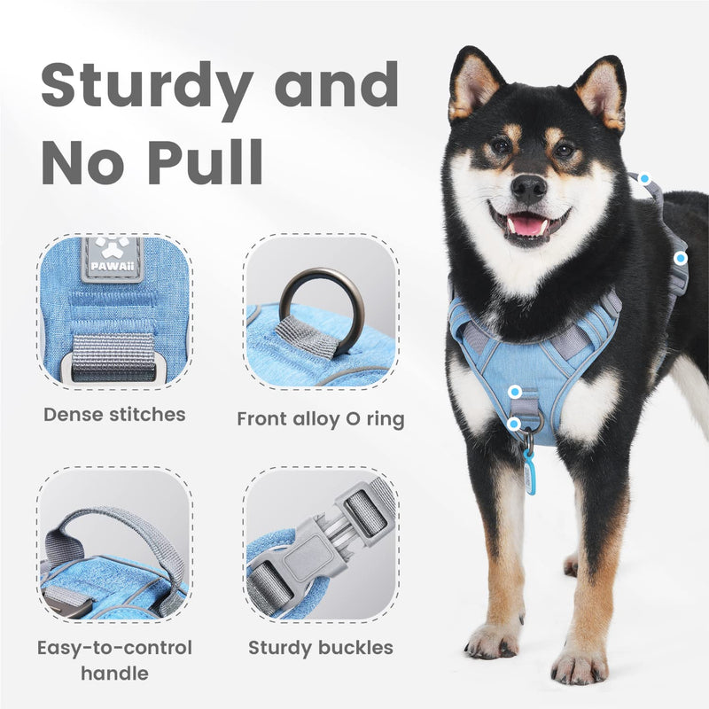 Pawaii No Pull Dog Harness with Pet ID Tag,Reflective Strips No Choke Front O Ring Breathable Mesh Adjustable Soft Padded Pet Vest with Easy Control Handle for Small Dogs S (Bigger than Normal (Chest: 17"-22'' )) Denim Blue - PawsPlanet Australia