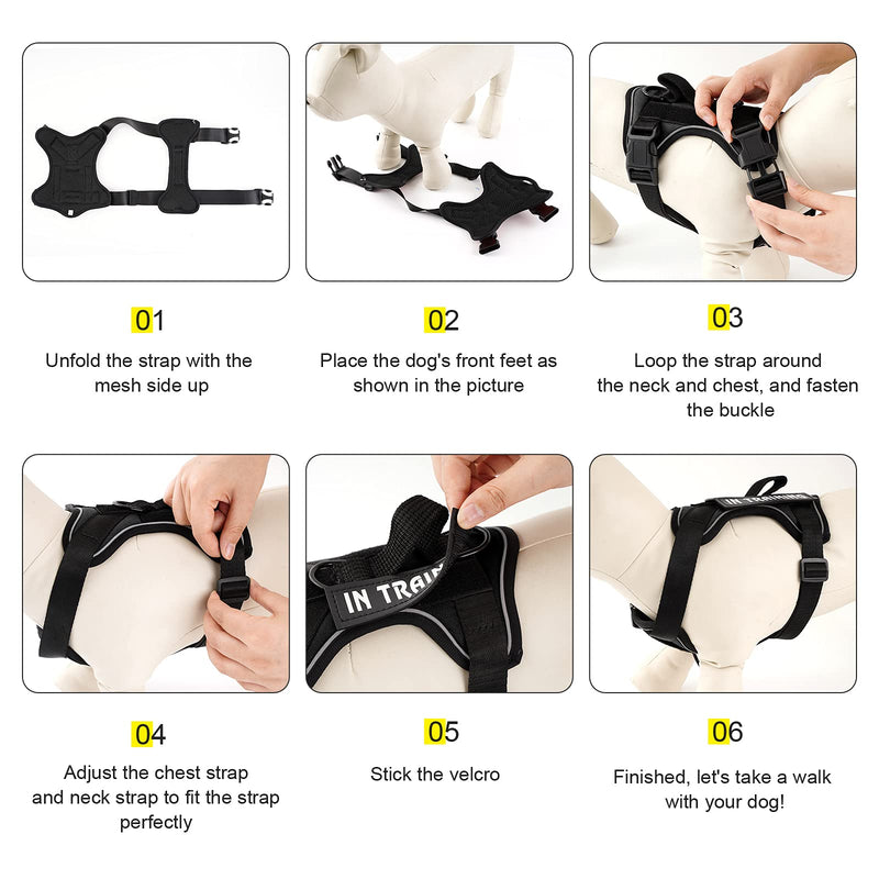 Demigreat Service Dog Harness, Reflective Dog Vest Harness with 5 PCS Patches, Adjustable Soft Oxford Pet Harness, Inner Layer Mesh, Easy to Control for Dogs Large (Pack of 1) Black - PawsPlanet Australia