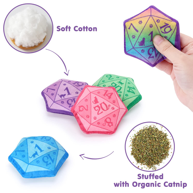 CiyvoLyeen D20 Dice Catnip Toy, DND Interactive Cat Toy for Role Playing Tabletop Game Soft Plush Catmint Kitten Teething Chew Pet Supplies Cat Lover Witchy Wizard Gift Ideas Set of 5