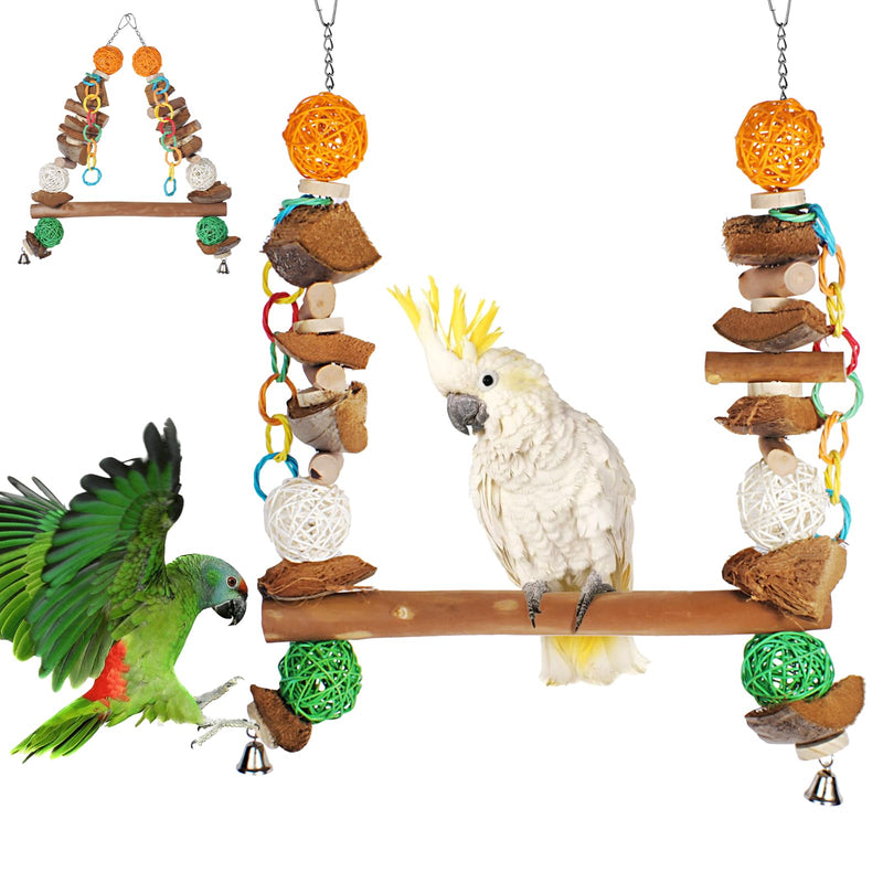 3-in-1 Parrot Toys Natural Coconut Fiber Parrot Hammock (Swing + Perch + Chew Toy) Natural Bird Perches for Medium Large Birds - 23" Bird Toys for Parrots Stand Bird Stand - PawsPlanet Australia