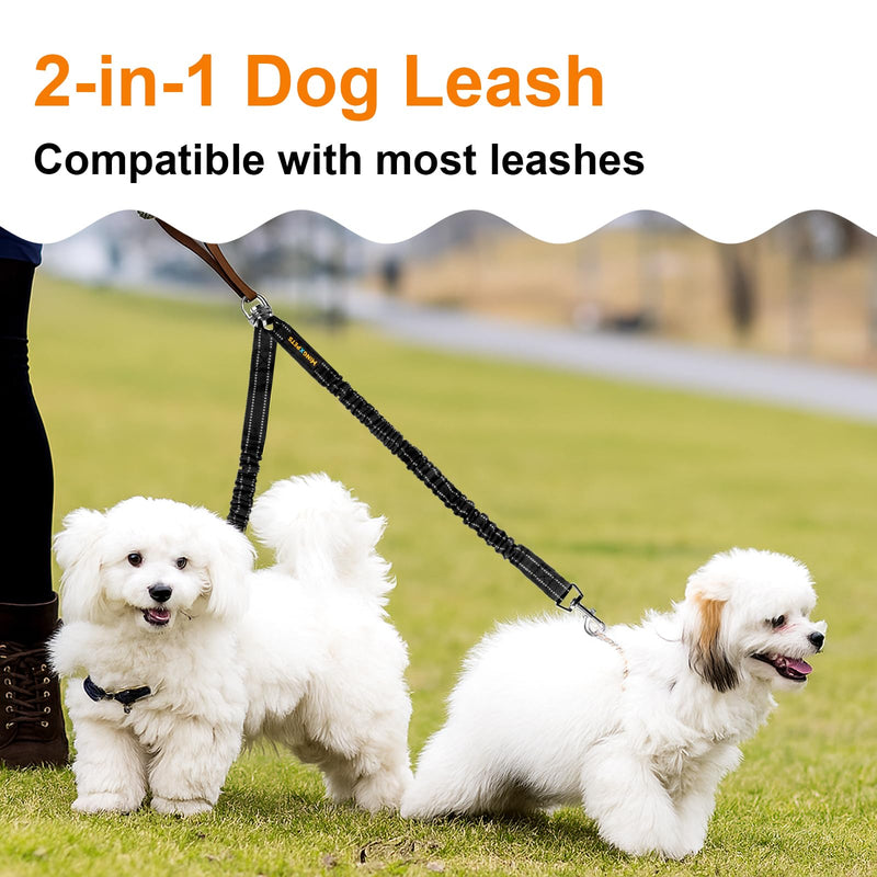 MingXpet 2 Dog Leash, Dog Leash for 2 Dogs, 360° Swivel No Tangle Double Walking Training Leashes for Small Dogs, Comfortable Shock Absorbing Reflective Bungee, Black - PawsPlanet Australia