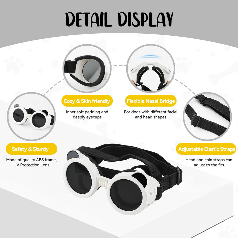 PETLESO Extra Small Dog Goggles and XSmall Dog Helmet, 2Pcs Anti-UV Doggy Sunglasses Cat Motorcycle Protecetive Helmet Set, Chihuahua Safety Hard Hat Outdoor Head & Eyes Protection, White XS Black+White - PawsPlanet Australia