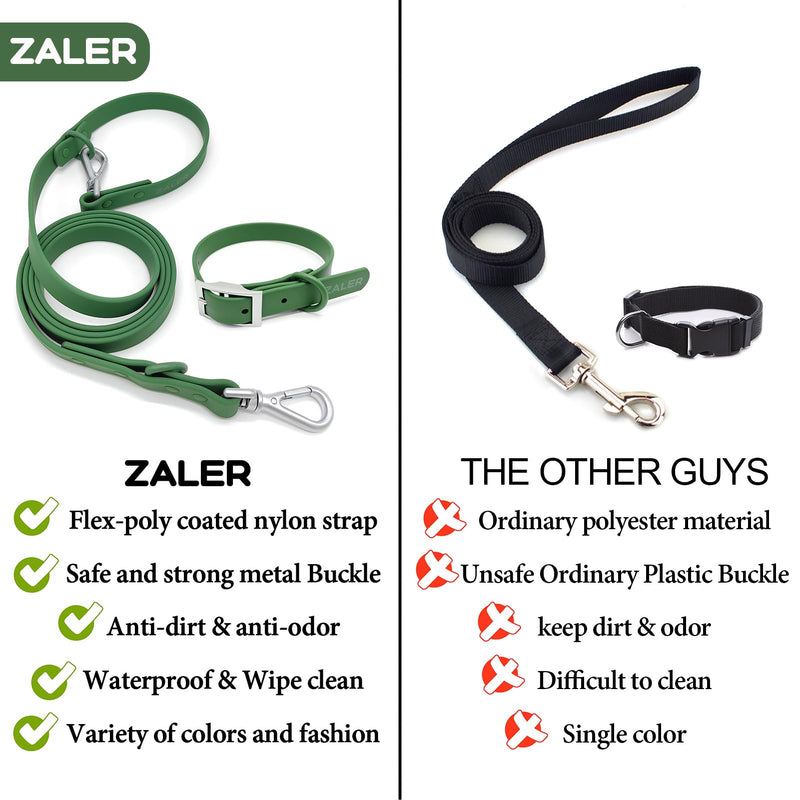ZALER Dog Collar and Leash Set, Waterproof Adjustable Odor Proof Pet Collars Leashes Easy to Clean, 6FT Dog Leash with 2 Hooks for Large, Medium Small Dogs (L, Green) Spruce Green L(Collar:15.7''-19.7''; Leash:6ft) - PawsPlanet Australia
