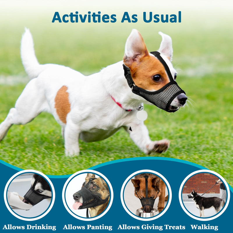 LUCKYPAW Dog Muzzle, Mesh Muzzle for Large Medium Small Dogs, Soft Dog Muzzle to Prevent Biting Chewing with Adjustable Head Strap, Allows Panting and Drinking, Perfect for Vet Visit Black L