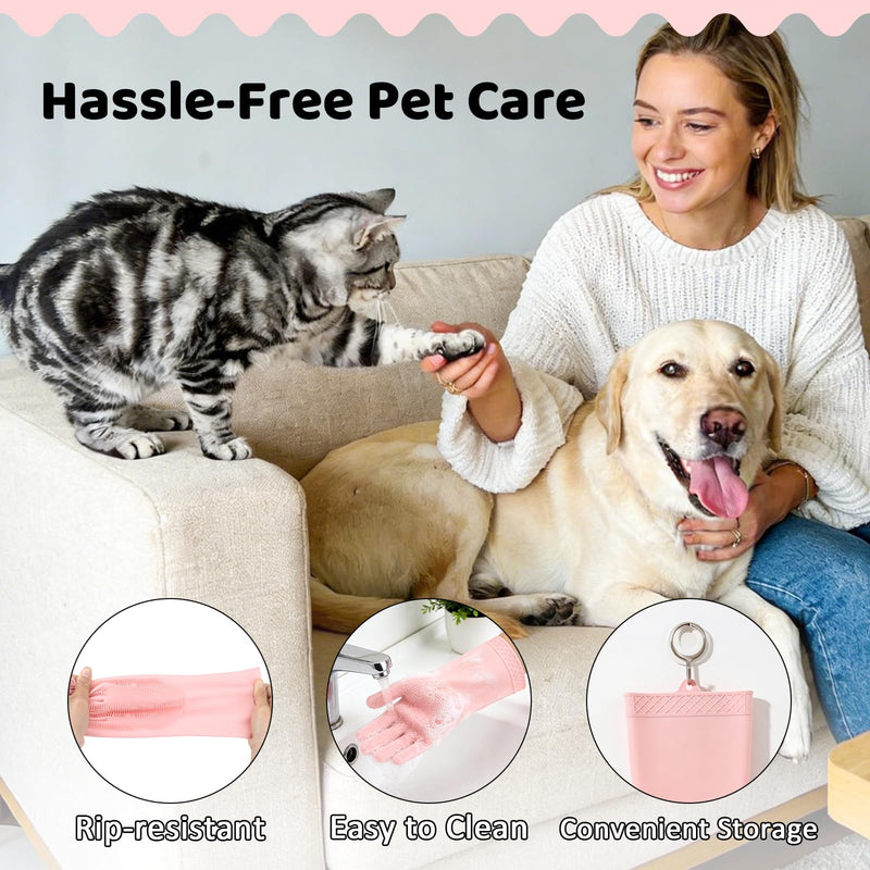 Pet Hair Remover Glove Set, Soft Silicone Dog Washing Gloves for Bathing & Deshedding, 2 Pairs of Pet Grooming Gloves for Dogs, Cats, Horses, Pink & Grey - PawsPlanet Australia