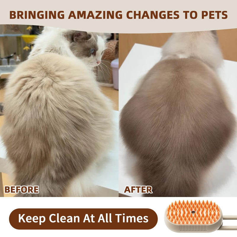 4 in 1 Cat Steam Brush for Shedding, Rechargeable Steam Pet Brush for Dog and Cat, Anti-Static, Massage, Cleaning, Shedding & Combing All In One!(Brown) Brown - PawsPlanet Australia