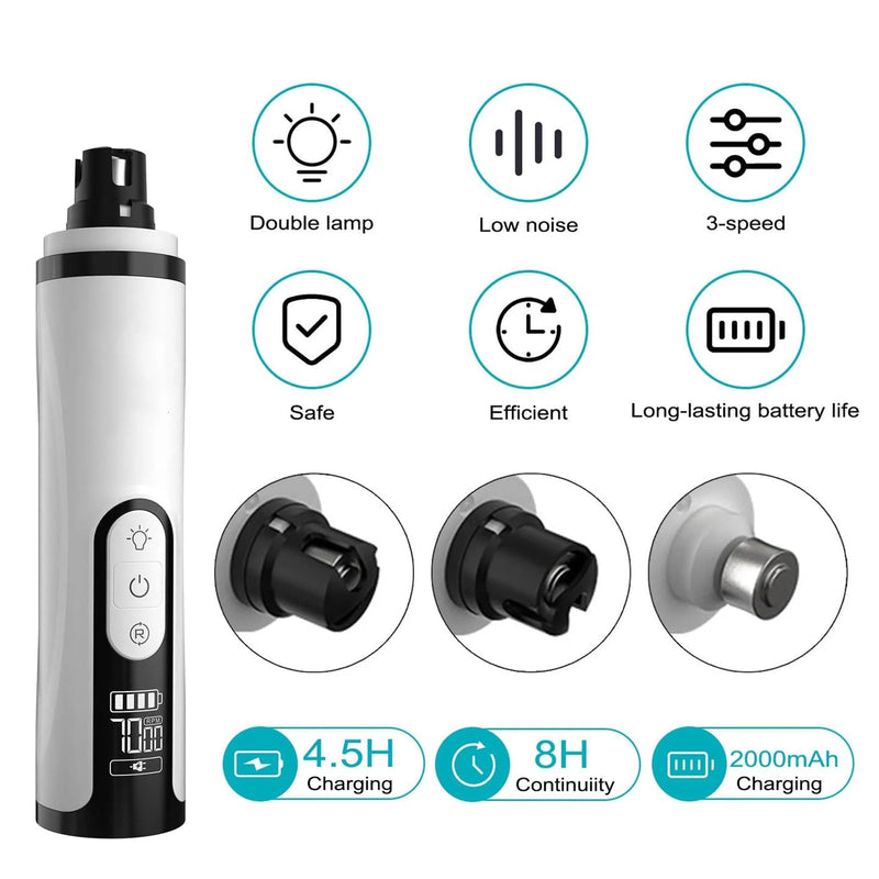 Silent Groom Pro Nail Grinder, with LED Light, 2025 Upgraded Silent Groom Pro Dog Nail Trimmer for Dogs and Cats, Quick USB Charge with Replacement Grinding Heads(1+2*Replacement Head) - PawsPlanet Australia