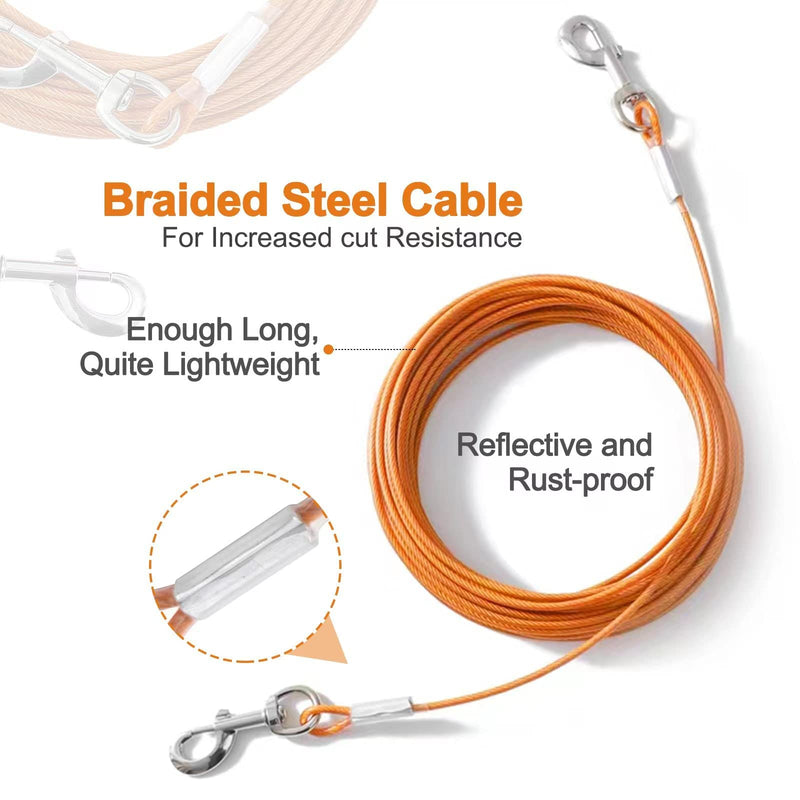 Tie Out Cable for Dogs, 20/30/50/100FT Dog Leads for Yard Chew Proof, Heavy Duty Dog Tie Out Cable for Large Dogs Up to 250lbs, Durable Dog Runner Tether Line for Outdoor, Yard and Camping Orange 120Ibs 20ft - PawsPlanet Australia