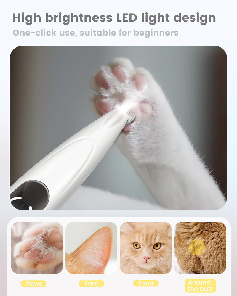 Dog Paw Trimmer, 35dB Ultra-Low Noise Cat Clippers for Grooming, Small Pet Shaver for Dog Clippers Cats Hair Around Paws, Eyes, Ears, Face, Rump with LED Light Cream - PawsPlanet Australia
