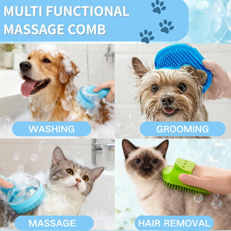 3pcs Pet Bath Brush, Scrubber, Shampoo Bubble Maker, Paw Washer,Rubber Shower Comb With Adjustable Ring Handle For Dogs & Cats (Long & Short Hair) (Blue) - PawsPlanet Australia