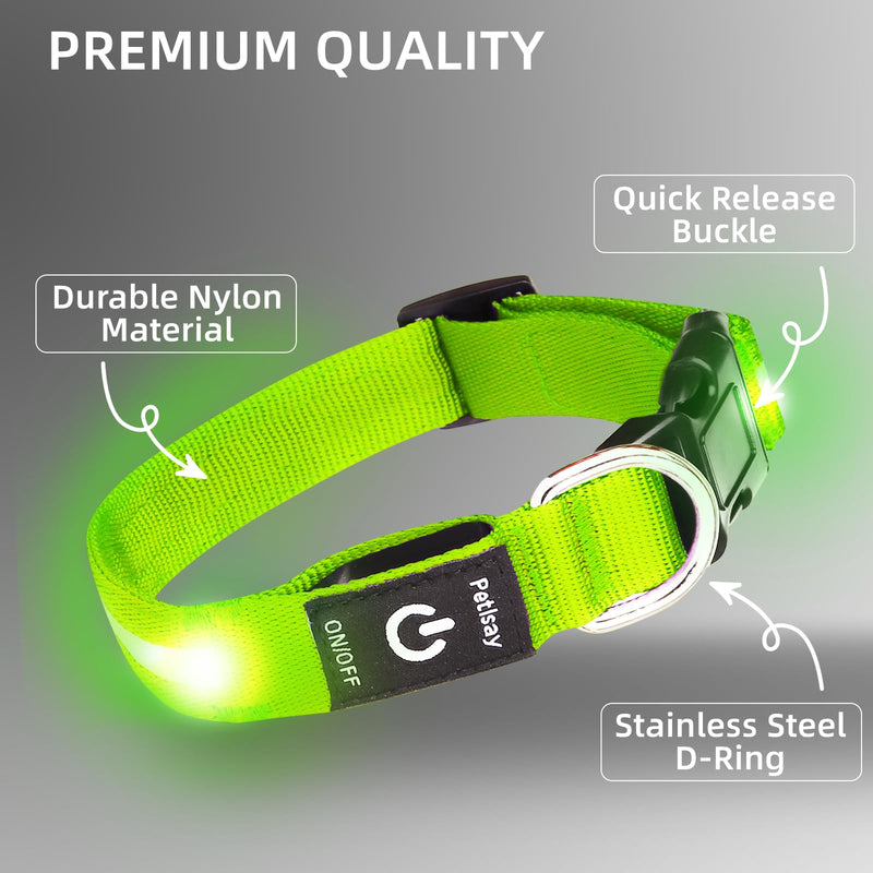 Super Bright LED Dog Collar - Fully Waterproof & Adjustable Glow Collar - USB-C Rechargeable for Night Walking, Safety - Flashing Lighted Collar for Dogs(Green,Medium) Medium (14.5" - 19.5" ) Green - PawsPlanet Australia