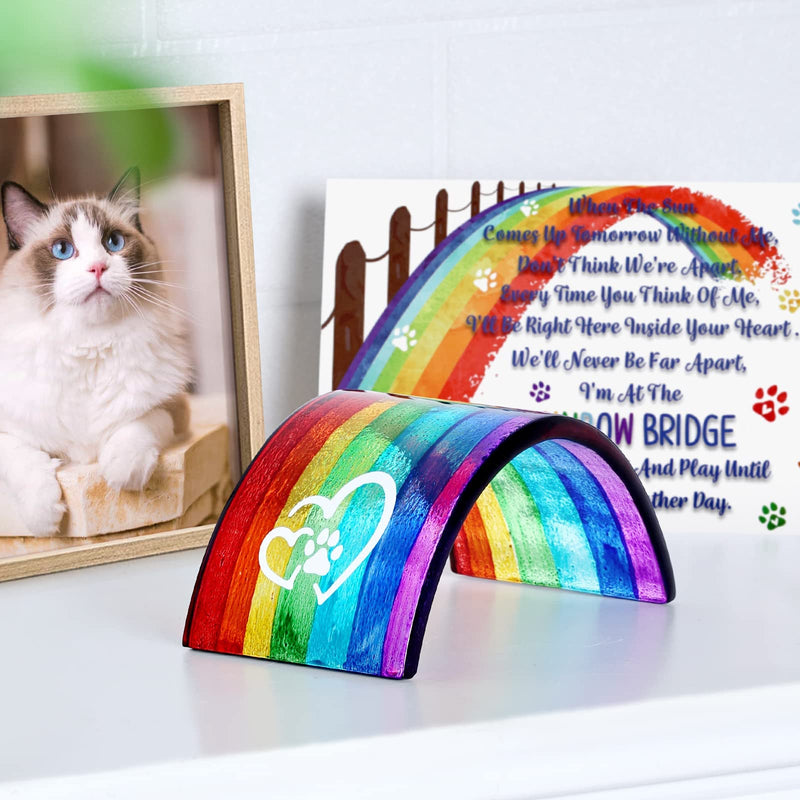 Huray Rayho Rainbow Bridge Fused Glass 3D Colorful Bridge with Sympathy Card Memorial Gift for Dog Cat Guinea Pig Lover Pet Lost Present Sorry Gift Set of 2 - PawsPlanet Australia