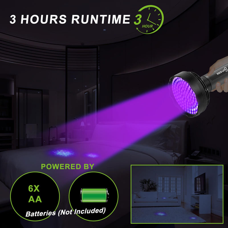 ESCO LITE Blacklight Flashlight 128 LED UV Flashlight, Upgraded Bright 395nm Handheld Ultraviolet Flashlight for Pet Urine Detection, Scorpion Hunting - PawsPlanet Australia