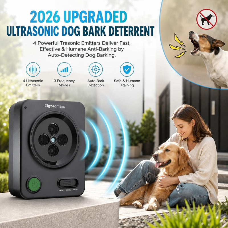 Ultrasonic Anti Barking Control for Dogs – Safe Dog Bark Deterrent Device with 3 Modes, Rechargeable & Weatherproof, 33ft Range – Humane No Shock Training Tool for Small Medium Large Dogs