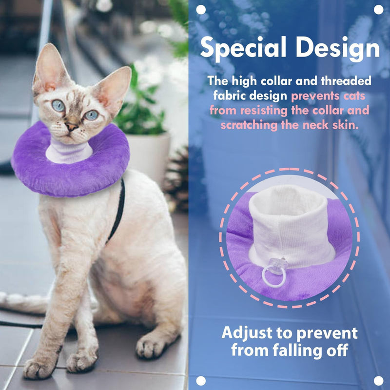 Adjustable Cat Neck Cone, Comfortable Elizabethan Recovery Collar After Surgery to Prevent Licking Wound, Ideal for Skin Disease, Deworming, Protective Pet Cone, Purple Medium Medium (Neck:7.5")