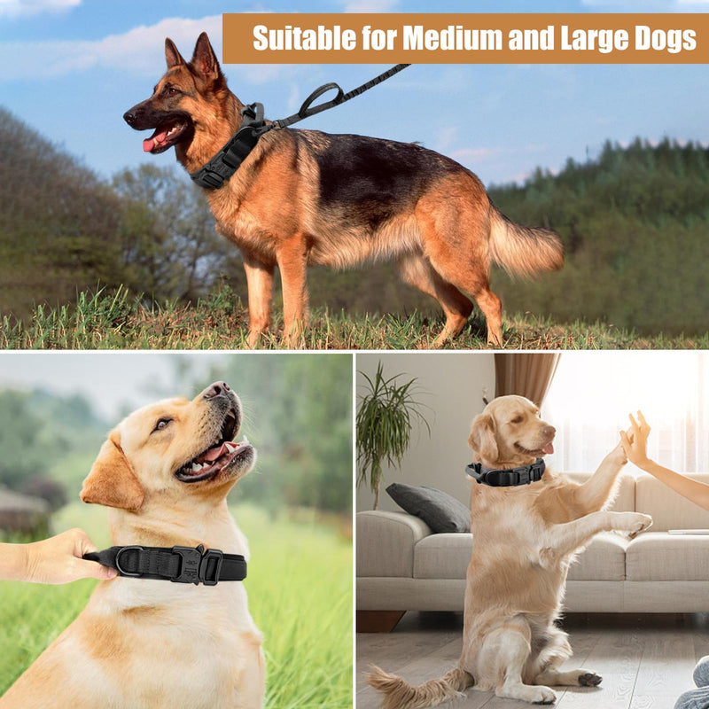 Tactical Dog Collar Leash Set, Adjustable Military Training Nylon Collar Dog Training with Control Handleand Metal Buckle, Dog Collar for Medium Large Dogs (Black,L) L Black Set (collar+leash) - PawsPlanet Australia