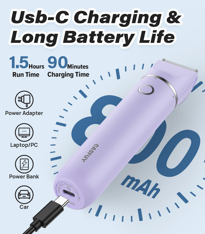 Casfuy Cordless Dog Paw Trimmer - Low Noise Dog Clippers with Double Blades USB Rechargeable Grooming Clipper for Dogs Cats and Small Pets for Trimming Hair Around Paws, Eyes, Ears, Face, Rump Purple - PawsPlanet Australia