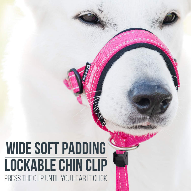 GoodBoy Dog Head Halter with Safety Strap - Stops Heavy Pulling On The Leash - Padded Headcollar for Small Medium and Large Dog Sizes - Head Collar Training Guide Included (Size 3, Pink Nylon) Size 3 (Pack of 1) Pink Nylon / Black Padding - PawsPlanet Australia