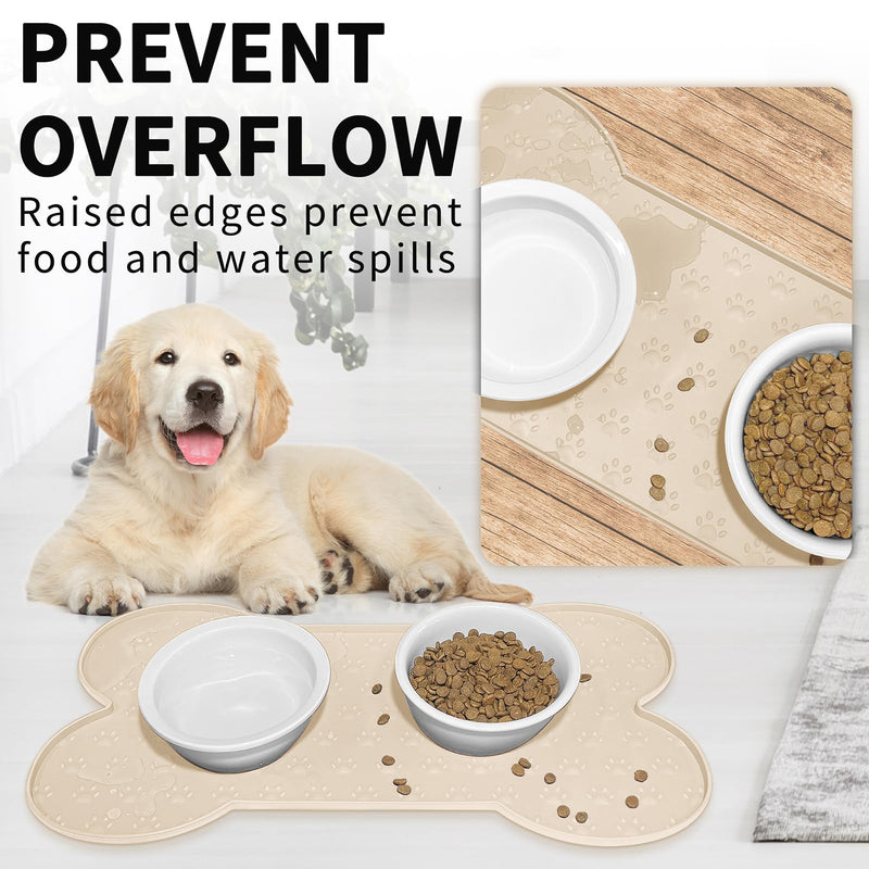 Dog Food Mat Anti-Slip Silicone Dog Bowl Mat Thicker Pet Placemat Waterproof Cat Feeder Pad with Raised Edge Puppy kitten Feeding Mats Suitable Small Medium-Sized Dogs Cats Eating Tray 19.4" x 9.8" Beige - PawsPlanet Australia