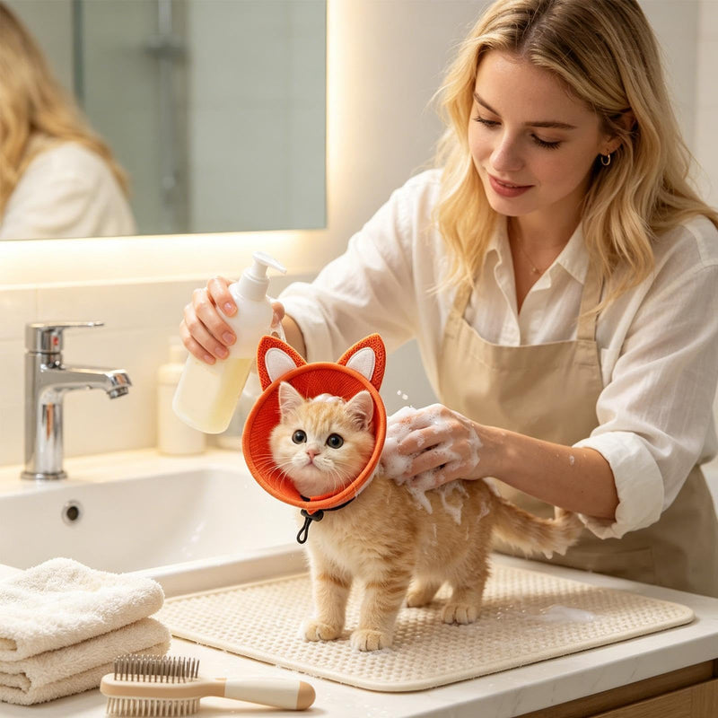 Cat Collar - Cute Elizabethan Collar with Fox Ears, Breathable and Scratch-Resistant Mesh Protective Cover, Adjustable Protective Cone for Pet's Neck | Cute Puppy Recreation