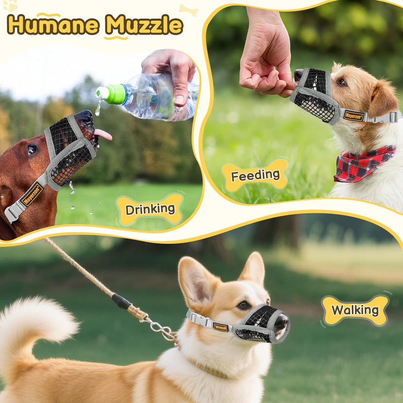 Mayerzon Dog Muzzle for Biting, Patented Soft Breathable Mesh Muzzle for Small Medium Dogs Chihuahua Dachshund Poodle, Adjustable Mouth Cover for Grooming, Chewing, Vet Visits (Grey Trim, M) Grey Trim M-(Snout Cir 7¼"-8")