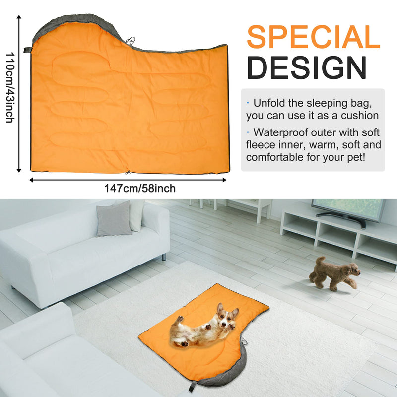 OROOTL Dog Sleeping Bag with Storage Bag, Portable Waterproof Warm Bed for Pets Traveling Camping Hiking Backpacking Puppy Sleeping Bag Indoor Outdoor Cold Weather Pet Gear Orange - PawsPlanet Australia