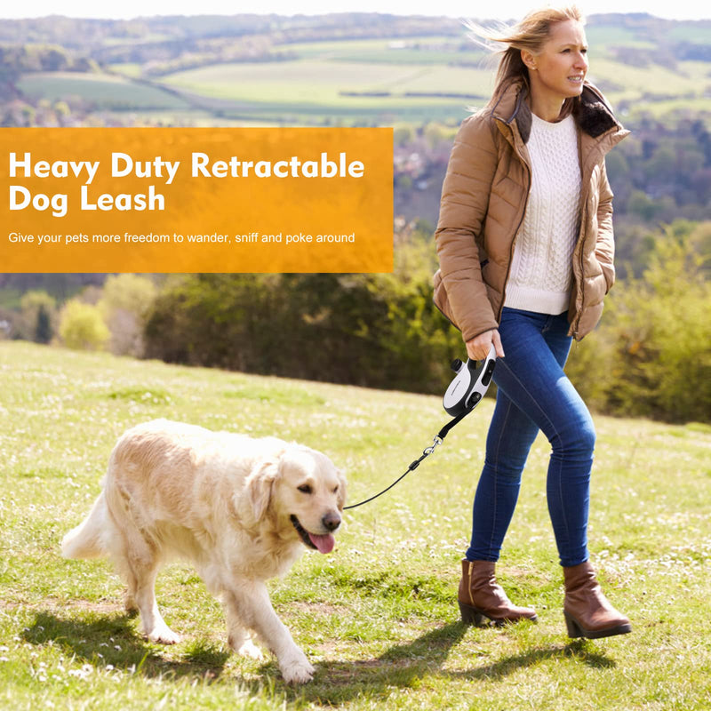 Retractable Dog Leash with Chew Proof Cable, 26Ft Heavy Duty Dog Leash for Small Medium Large Dogs up to 110lbs, 360° No Tangle, One-Handed Brake White Large - 26 ft - PawsPlanet Australia