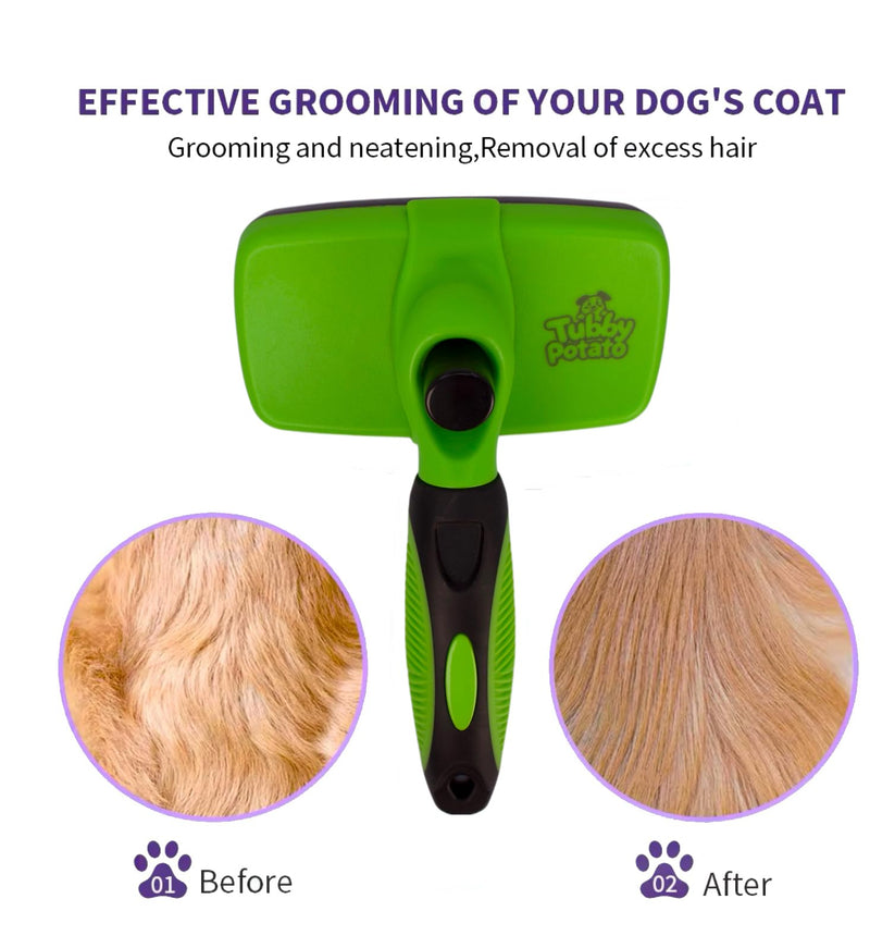 Tubby Potato™ Self Cleaning Slicker Brush - Deshedding Brush for Long and Short Haired Pets. Comfortable and Safe for Senitive Skin. Great for Dogs, Cats, and other Small Animals- Green - PawsPlanet Australia