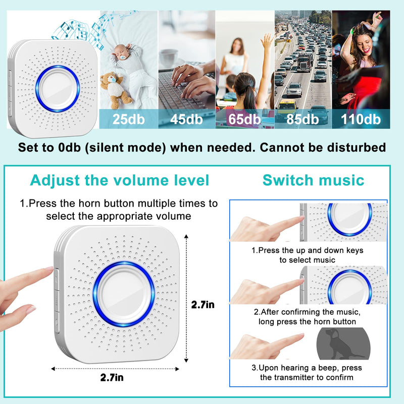 Dog Door Bell for Potty Training, Smart Wireless Doggie Doorbell to Go Outside, 1000 Feet Long Range with IP65 Waterproof Touch Button, 20 Melodies & Adjustable Volume (2 Button) - PawsPlanet Australia