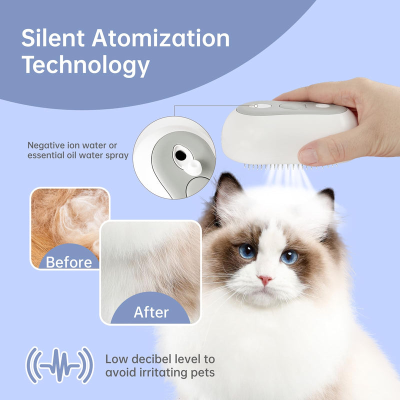 Cat Brush for Shedding Rechargeable Cat Steam Brushes for Indoor Cats Self-Cleaning Pet Grooming Tool for Long and Short Hair Steamy Dog Comb Cat Deshedding Hair Brush, Grey - PawsPlanet Australia
