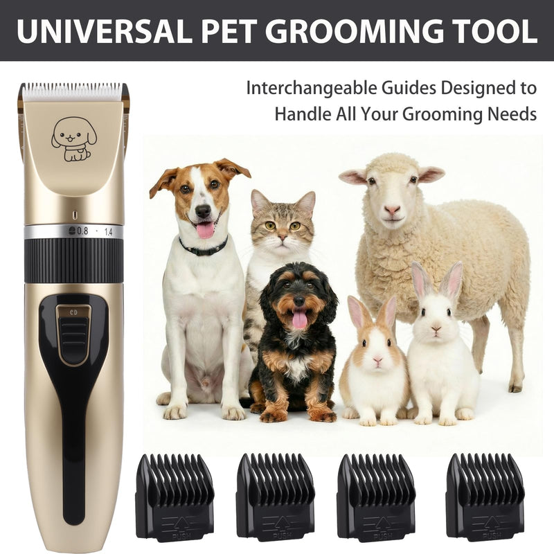 Dog Clippers Pet Hairs Grooming Kit for Thick Hair Professional Rechargeable Low Noise Cordless Shaver Trimmer Pet Grooming Clipper Set with 4 Guide Combs and Cleaning Brush for Dogs Cats Rabbits