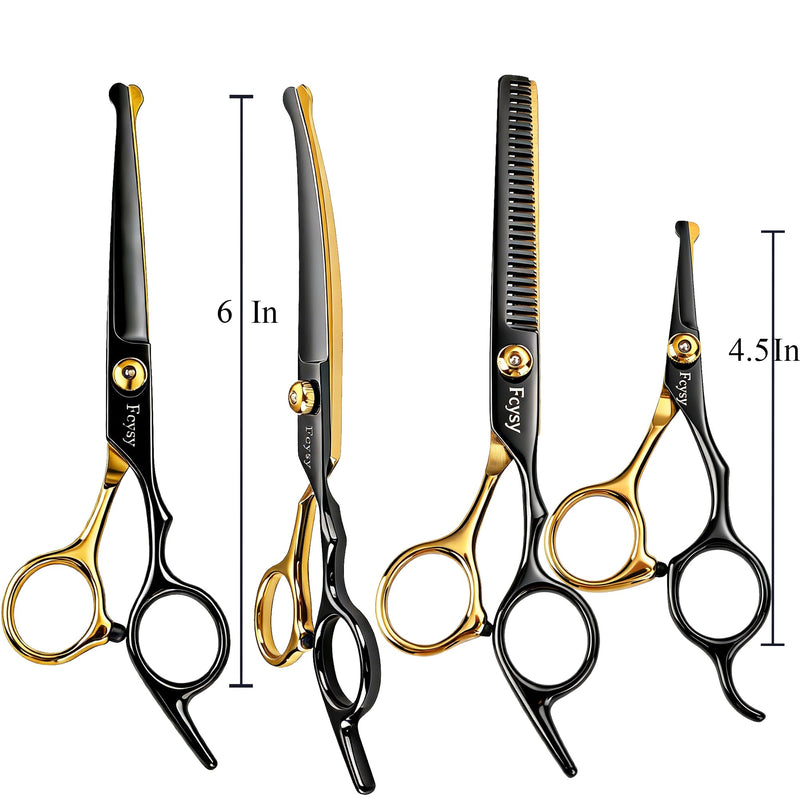 Dog Grooming Scissors Kit, Fcysy Professional Pet Shears for Cats at Home, Dog Grooming Tools with Curved & Straight Blades Scissors Thinning Shears Pet Supply Set Gold 7 Pcs - PawsPlanet Australia