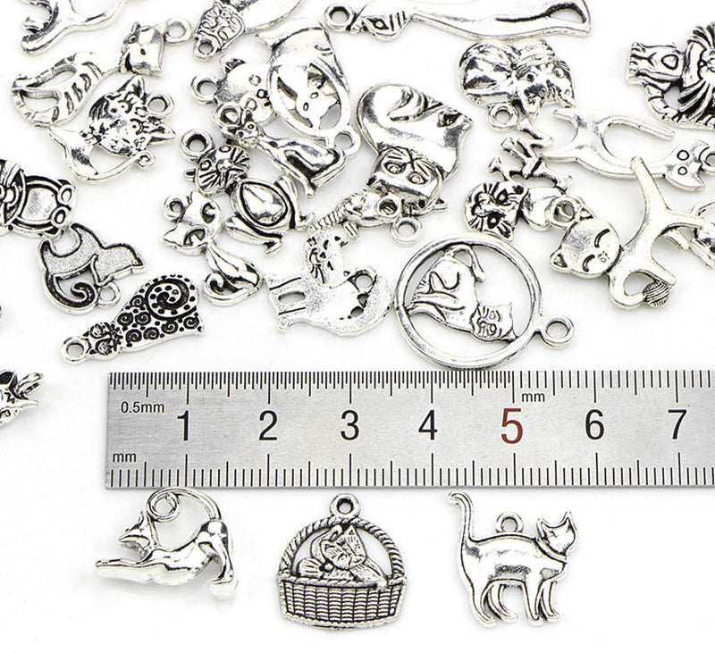 Assorted Cats Pet Charm Pendant for DIY Jewelry Making Accessaries(42pcs,Antique Silver) - PawsPlanet Australia