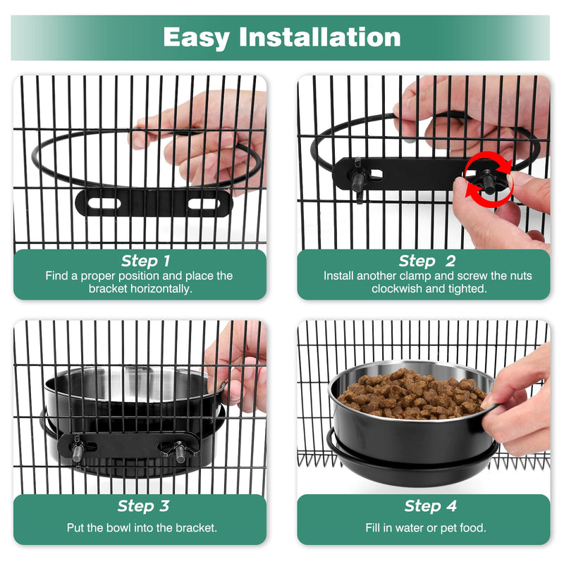 Dog Crate Water Bowl No Spill, 2 Pack Dog Crate Bowls Hanging, Kennel Water Food Bowls Mountable, Pet Cage Accessories Feeder Dish, Stainless Steel Coop Cup for Cat Puppy Bunny Guinea Pig Ferret Bird M(6.3*2.6'' & 5.5*2.4'') Black