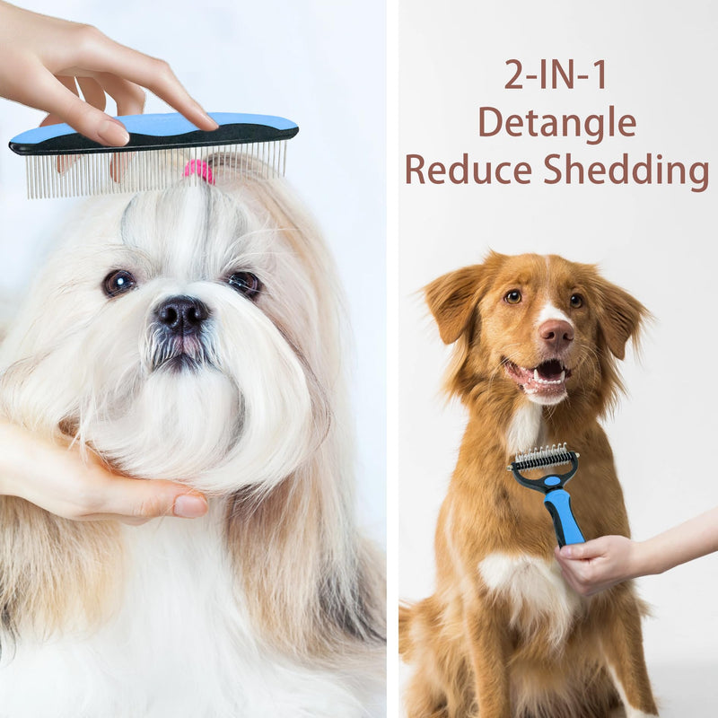 Pet Grooming Rake - Blue Deshedding Comb with Grooming Comb for Dogs and Cats,Double-Sided Dematting Tool,Extra-Wide Deshedding Dog Brush for Long Hair to Effectively Remove Tangles,Knots and Mats - PawsPlanet Australia