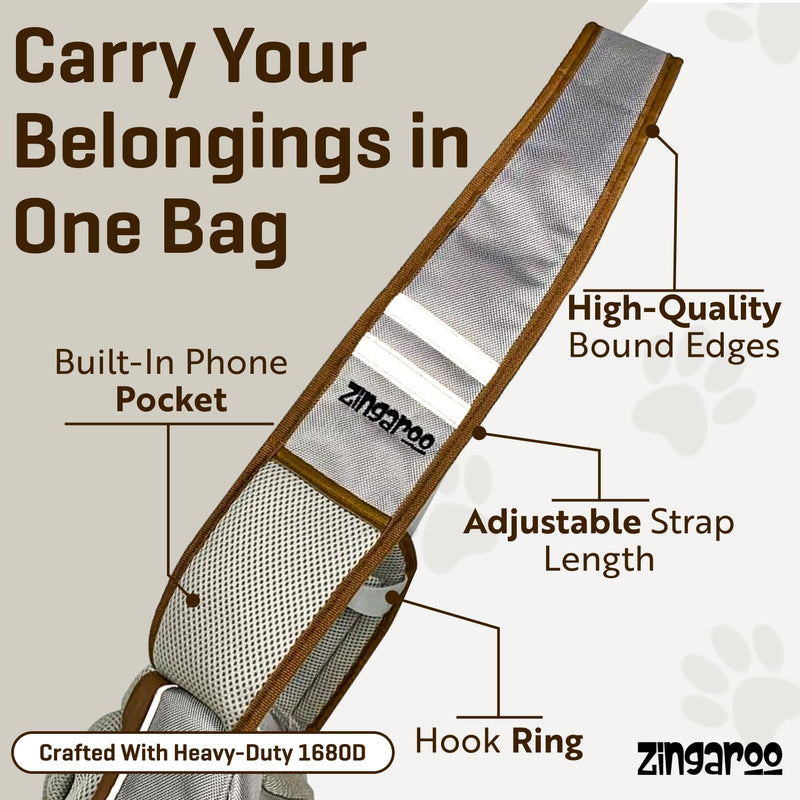 Hands-Free Sling Pet Carrier for Cats and Small Dogs up to 12lbs – Travel Set Includes Foldable Water Bowl & ID Card – Breathable Mesh, Safety Hook & Adjustable Padded Strap for Walking & Travel Beige - PawsPlanet Australia