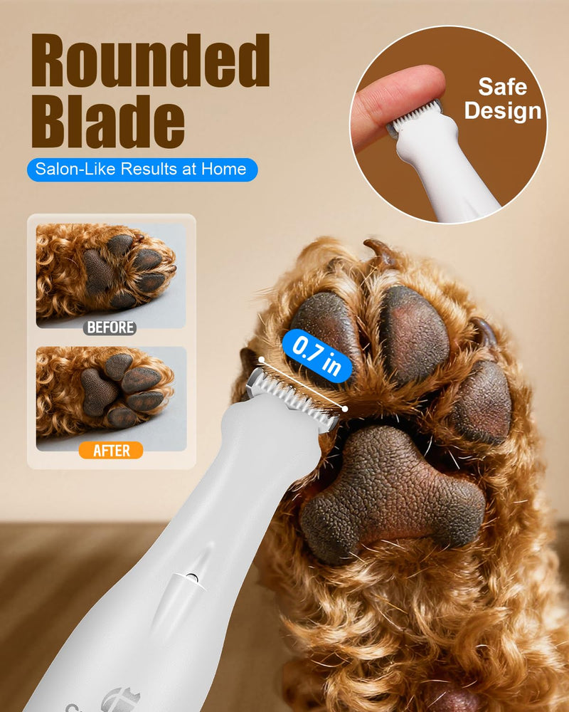 Dog Paw Trimmer for Precision Shaver, Cordless Small Pet Paw Grooming Trimmer, Low Noise for Trimming Dog's Hair Around Paws, Eyes, Ears, Face, Butt(White) White