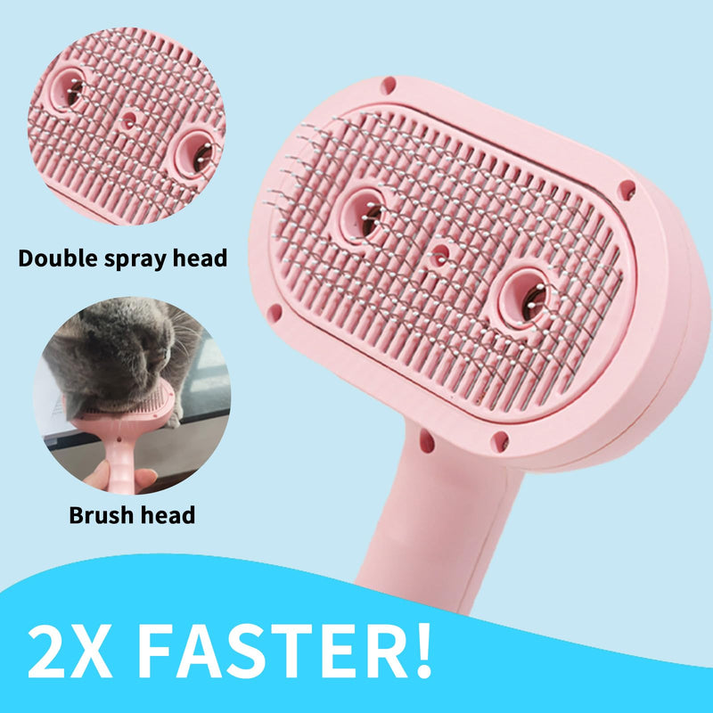Cat Steam Brush, 2 Spray Nozzles for Shedding & Grooming, Self-Cleaning Cat Brushes for Indoor Cats & Dogs, Pet Hair Removal Tool with Release Button, Perfect for Long & Short Haired Pets (Pink) Pink - PawsPlanet Australia