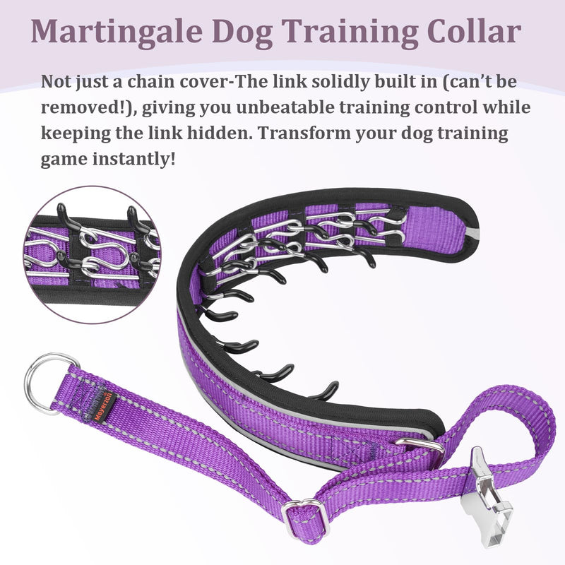 Mayerzon Prong Collar for Large Medium Dogs, Patented Reflective Pinch Collar with Metal Buckle, No Pull Adjustable Hidden Covered Dog Walking Training for Pitbull German Shepherd Doberman(Purple, L) Purple Large: 15''-22''