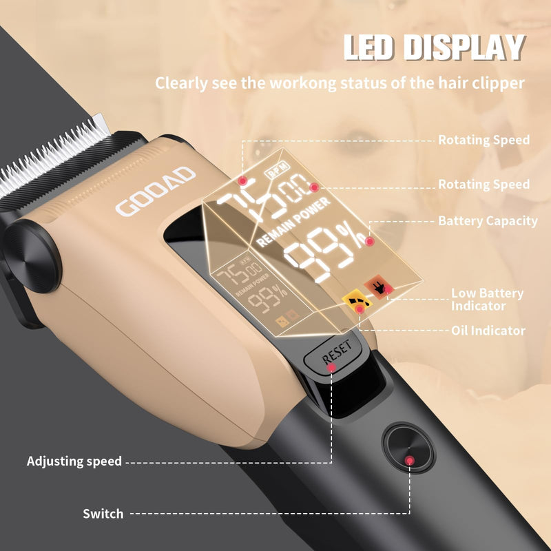 Dog Clippers for Grooming for Heavy Thick Hair&Coats,7500rpm Low Noise Dog Hair Trimmer,Rechargeable Cordless Pet Shaver, Pet Grooming Kit with Paw Trimmer Nail Grinder for Small Large Dogs Gray