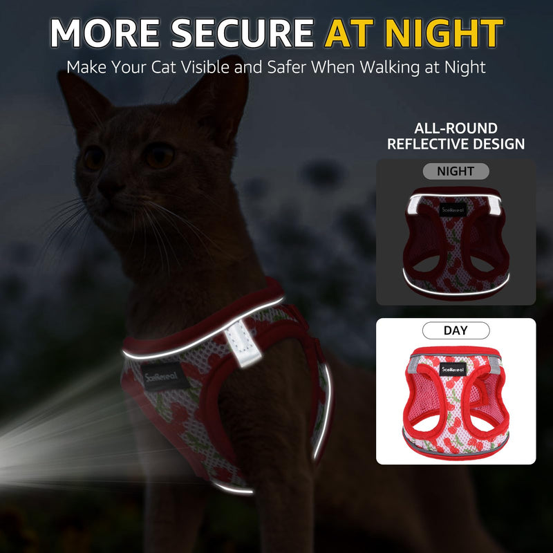 SCENEREAL Cat Harness & Leash Set Escape Proof - Adjustable Air Mesh Vest with Reflective Strips for Kittens, Puppies, Rabbits, Cherry S Small(Chest Adjustable 11.5-13in) - PawsPlanet Australia