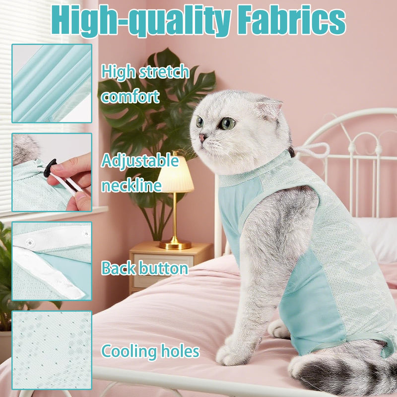 Cat Surgery Recovery Suit,Breathable Kitten Onesie,Kitten Onesie Pet Surgical Spay,Collar Replacement,For Spay/Neuter Surgery Abdominal Wounds Skin Disease Prevention Licking(L/Blue)