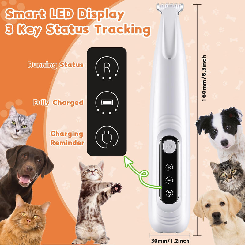 Dog Paw Trimmer with LED Light, 18mm Widen Blade, 35dB Low Noise, LED Display, Fully Waterproof, USB Rechargeable Pet Hair Trimmer for Dogs Cats Trimming Paws, Eyes, Ears, Face and Rump - PawsPlanet Australia